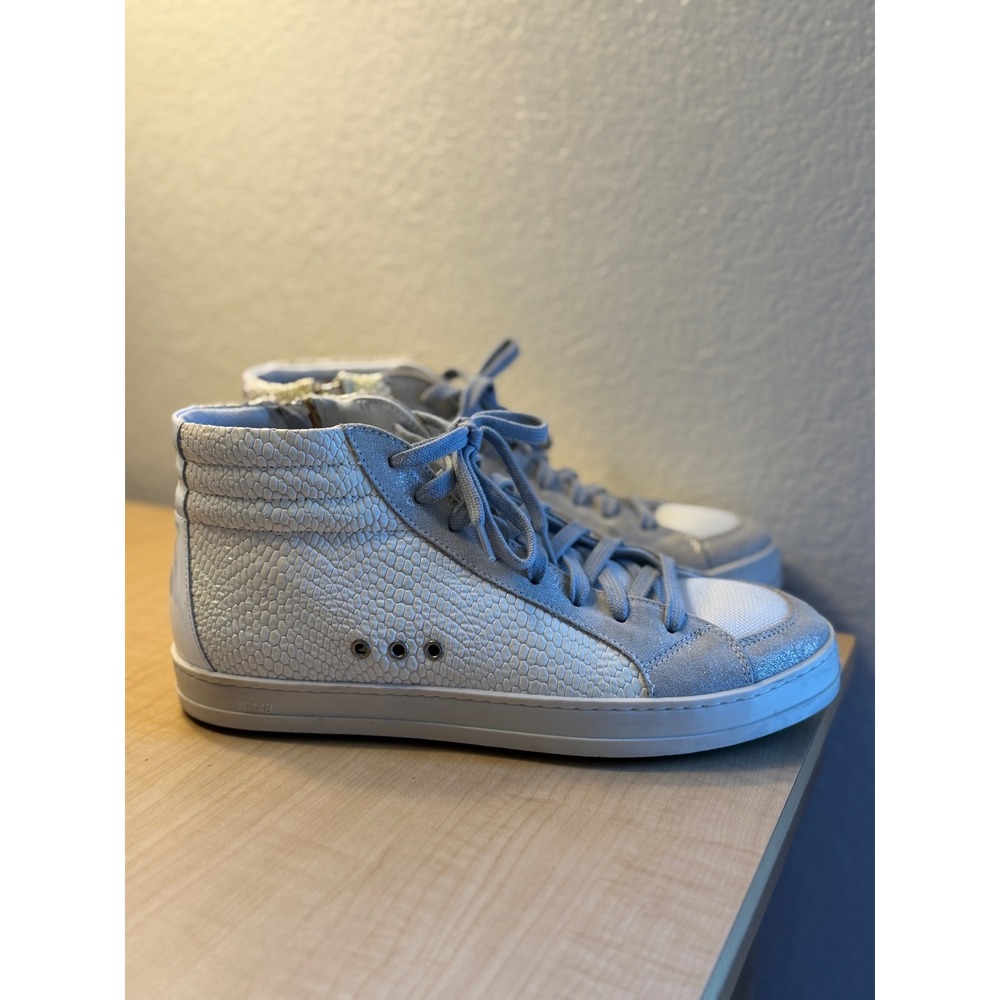 P448 Skate Women White Python Embossed Silver Glitter High Top Sneakers Size 39